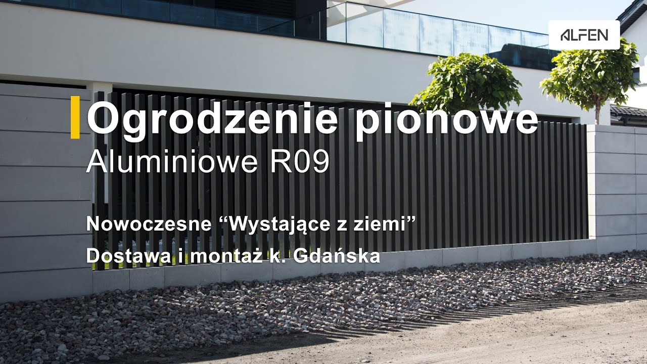 Ogrodzenie grzebieniowe pionowe nowoczesne wystające z ziemi R09 brama przesuwna bez szczelin Alfen