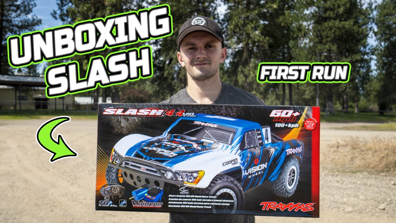 Traxxas Slash 4x4 VXL 3S Unboxing and First run Blue Vision Wheels