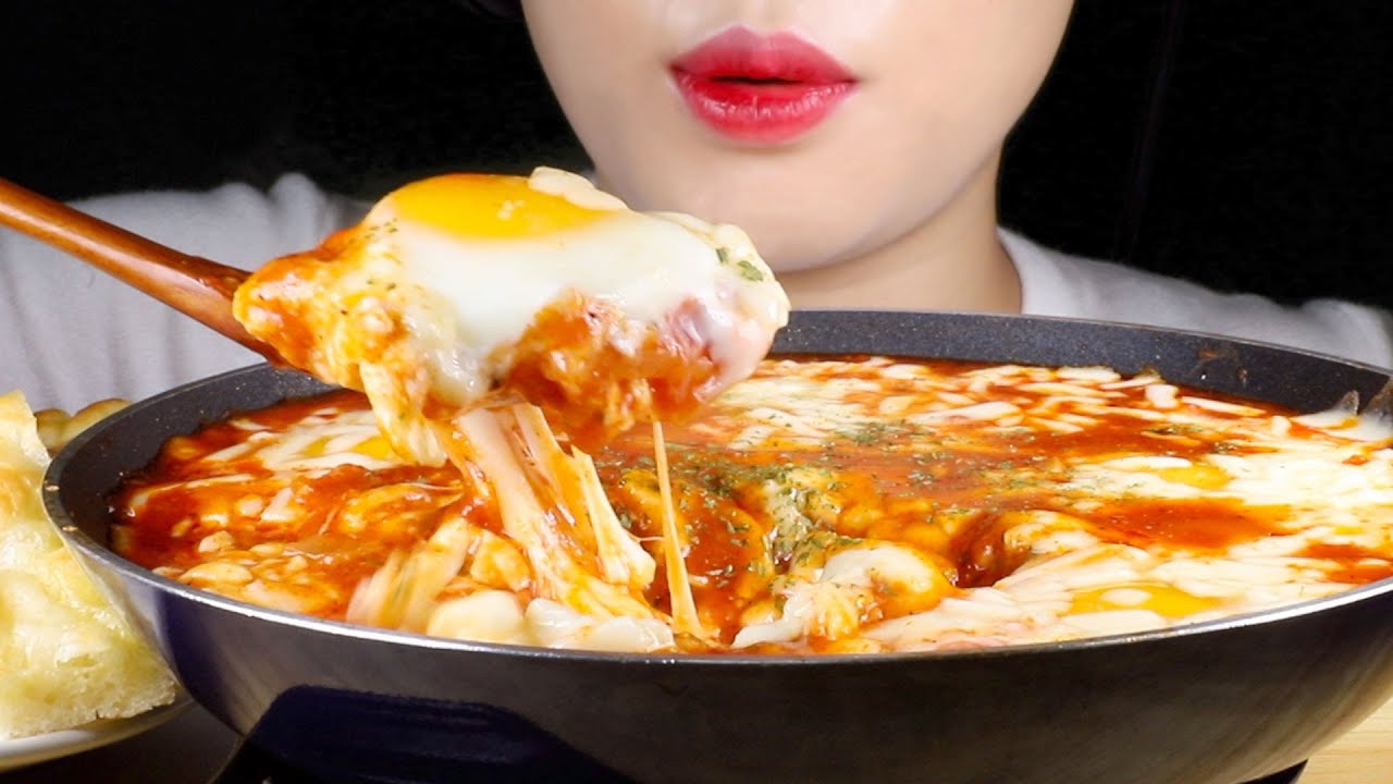 ASMR Cheesy Eggs in Hell with Focaccia | Shakshuka | Eating Sounds Mukbang
