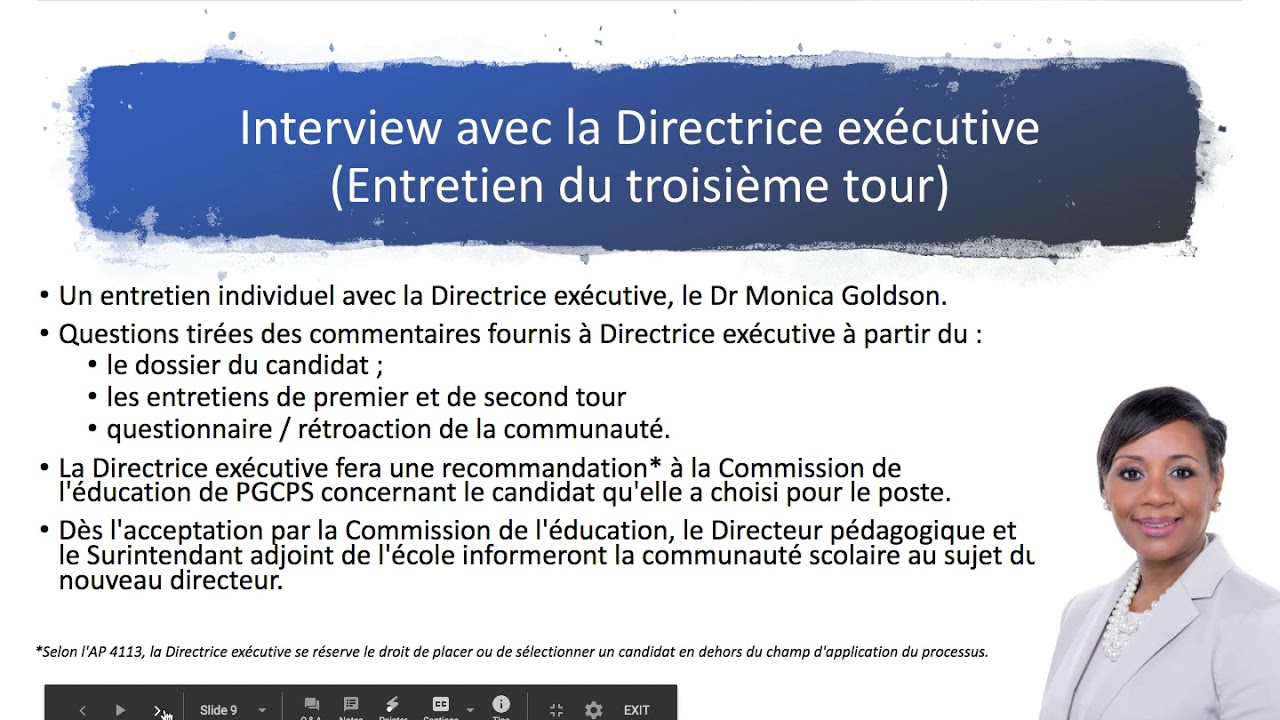 Principal selection process screencast video French