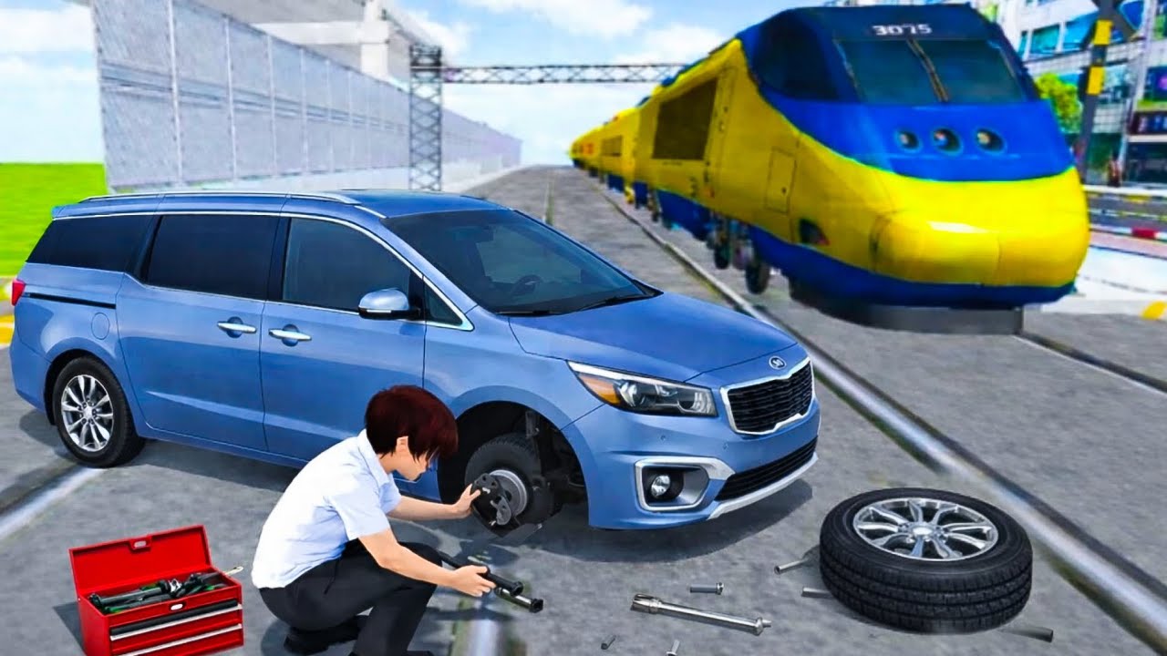 3D Driving Class | Car Breakdown & Tyre Repair Near Train 🚆 Realistic Driving Simulator 