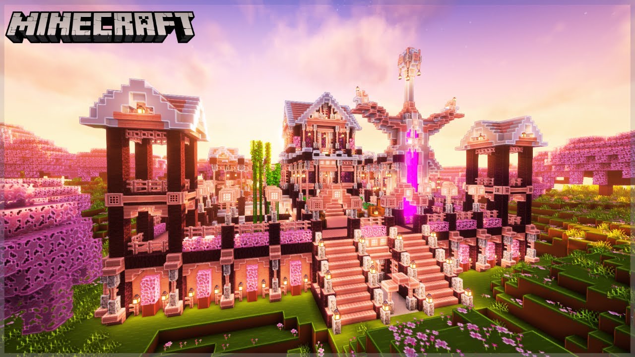 How to Build the Ultimate Cherry Wood Large Survival Base + Interior in Minecraft