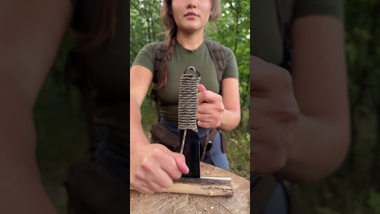 Her Survival skills will Fry 🔪 #camping #survival #bushcraft #outdoors #lifehack