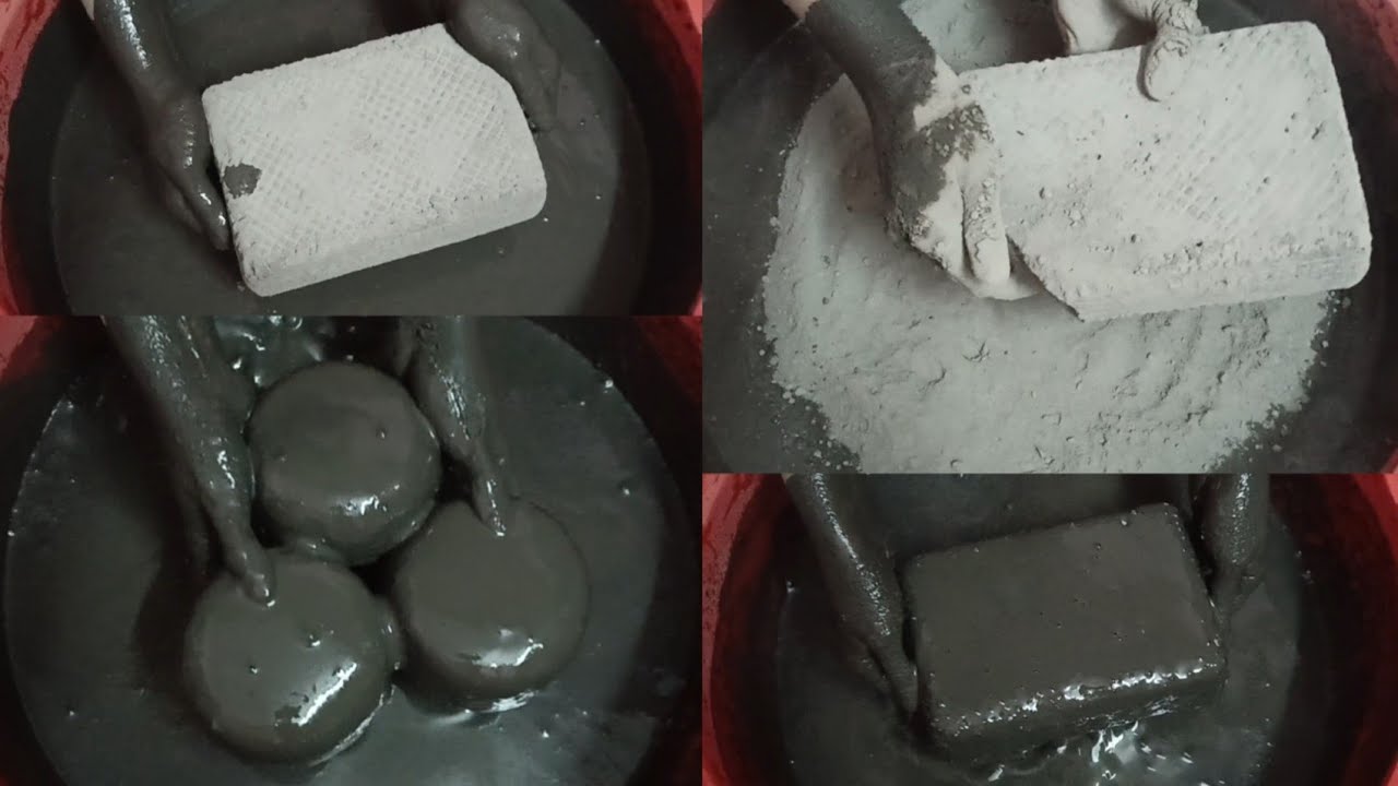 Soft Powdery Dusty Charcoal🖤Cement Dipping+Crumbling in 💦 & Paste Mixing/Playing ASMR #957