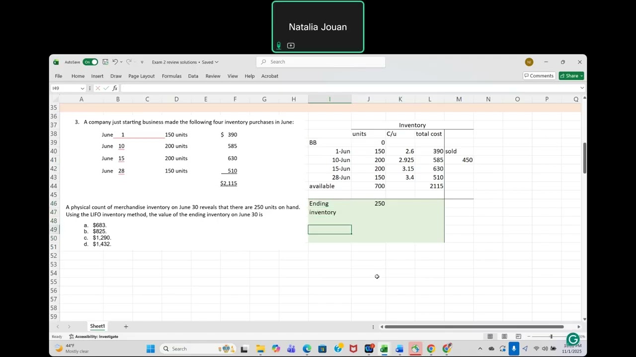 Financial Accounting - Exam 2 Review- Natalia Jouan