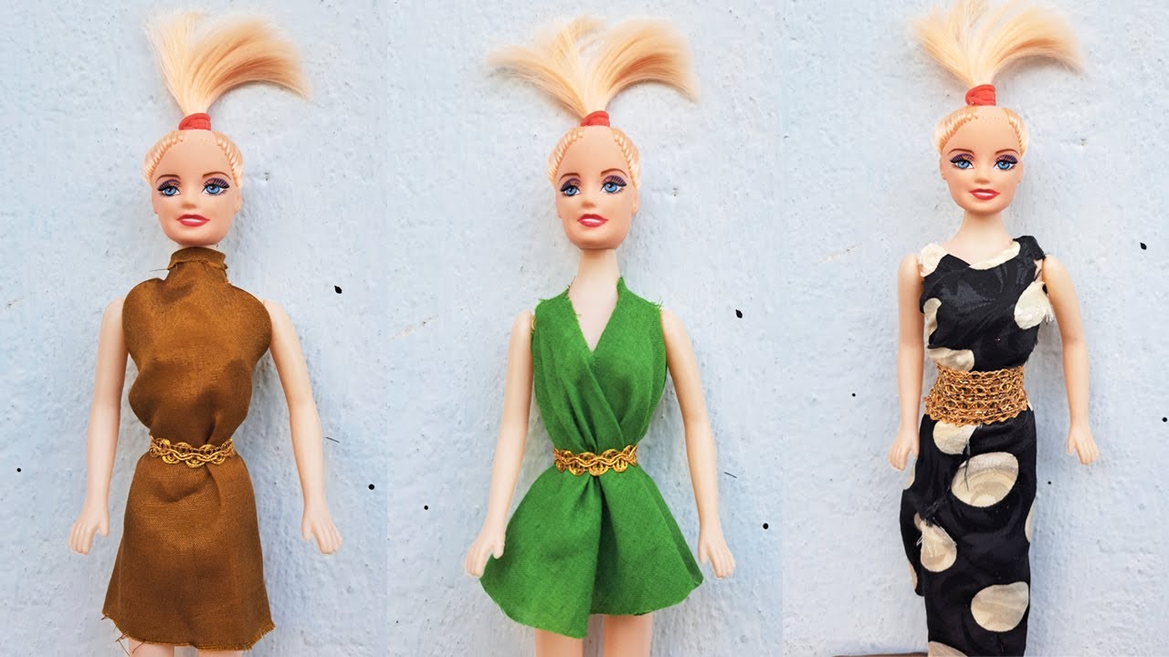 3 Barbie Doll Dress Making || How to Make No Sew No Glue Doll Dresses || DIY Barbie Doll Clothes