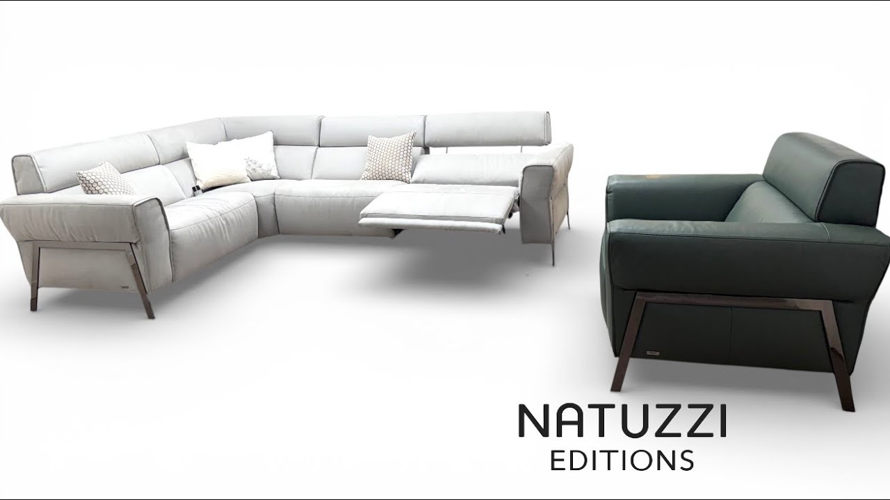 Natuzzi Editions Eleganza C021 Modular Corner Grey Sfinge Fabric Power Recliner Power Headrests