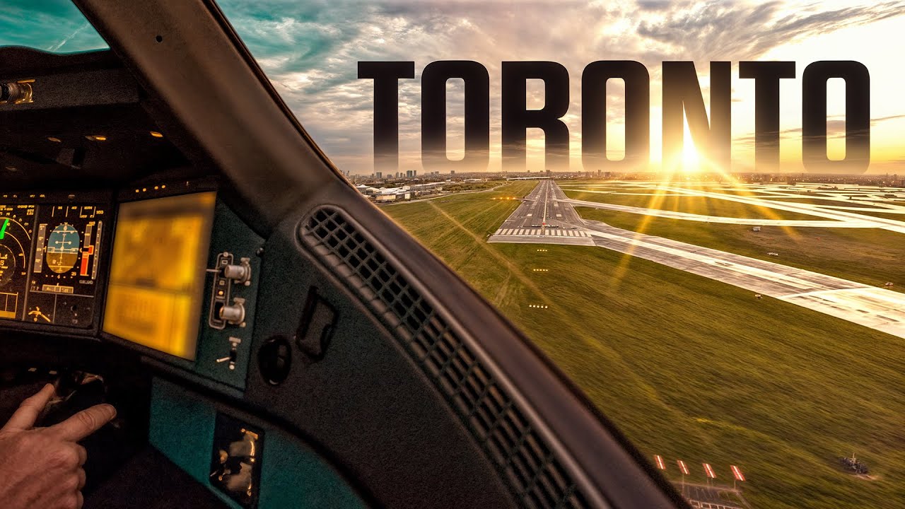 Perfektes Timing beim Anflug auf Toronto! Sonnenuntergang im A350 Cockpit mit ATC!