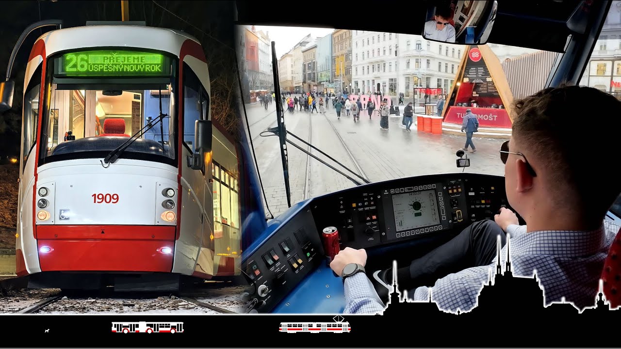 Poslední služba 2025 Slunce, sníh, semafory 🚋 Tram cab view Brno