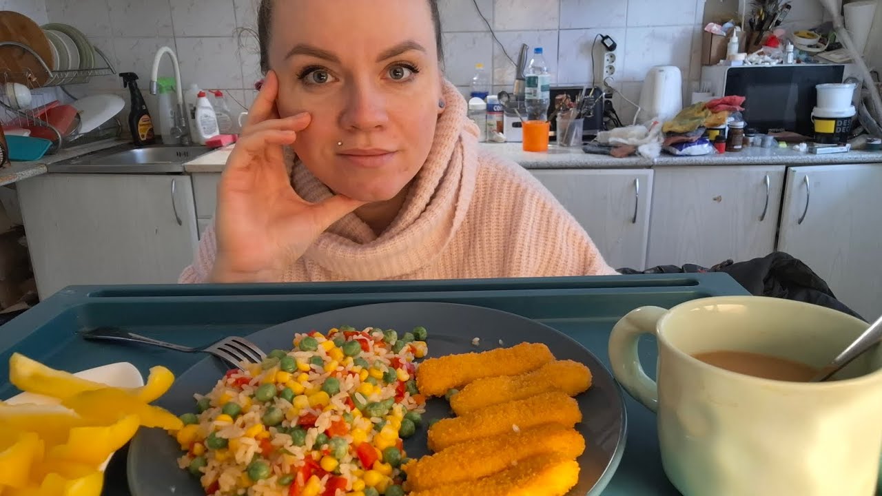 Мукбанг рис по гавайски, перчик, рыбные палочки #Мукбанг #фудблог