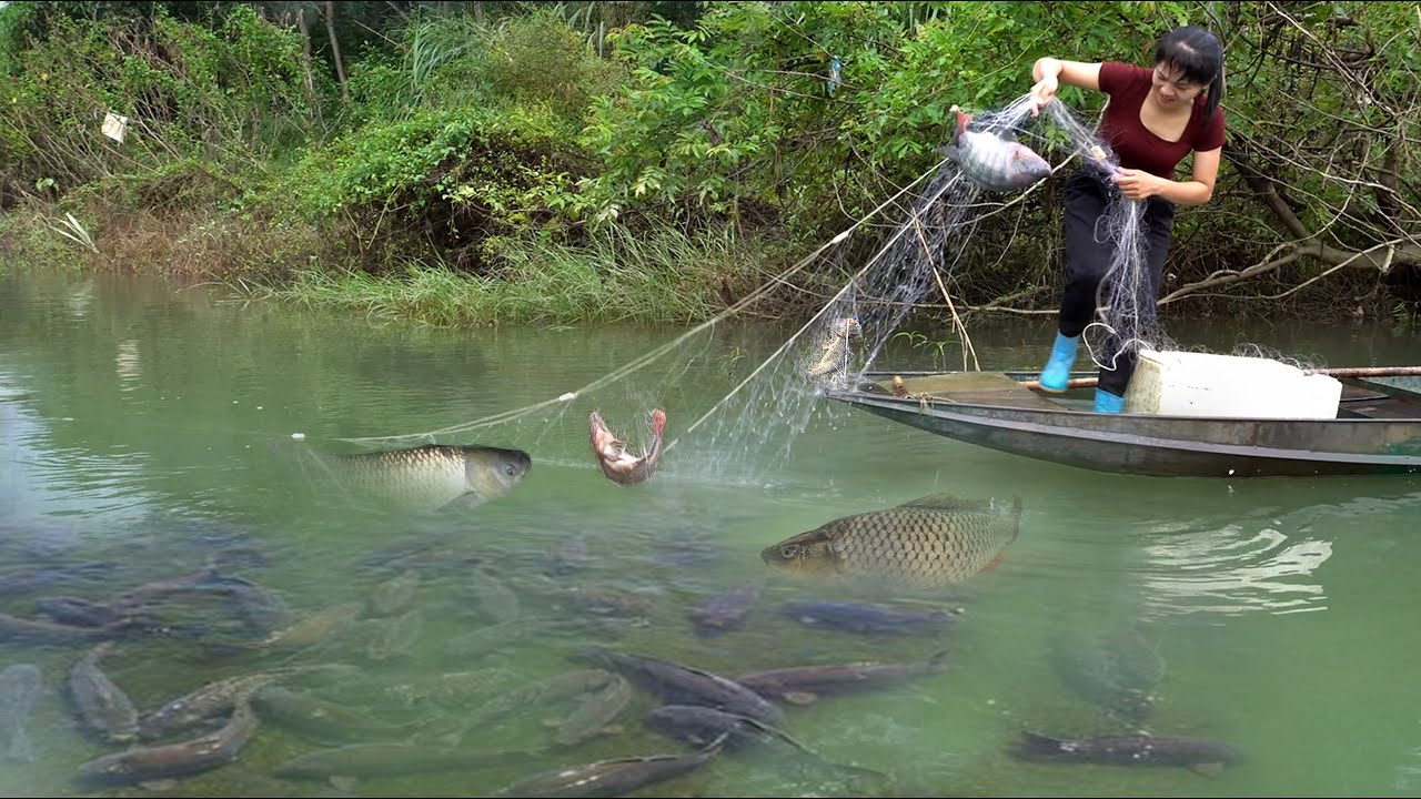 FULL VIDEO Traditional Fishing Skills - 150 Days Single Mother Catches Giant Fish Using Many Skills