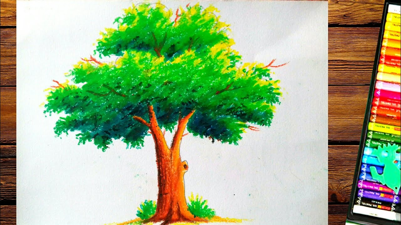 Tree drawing with pastel color