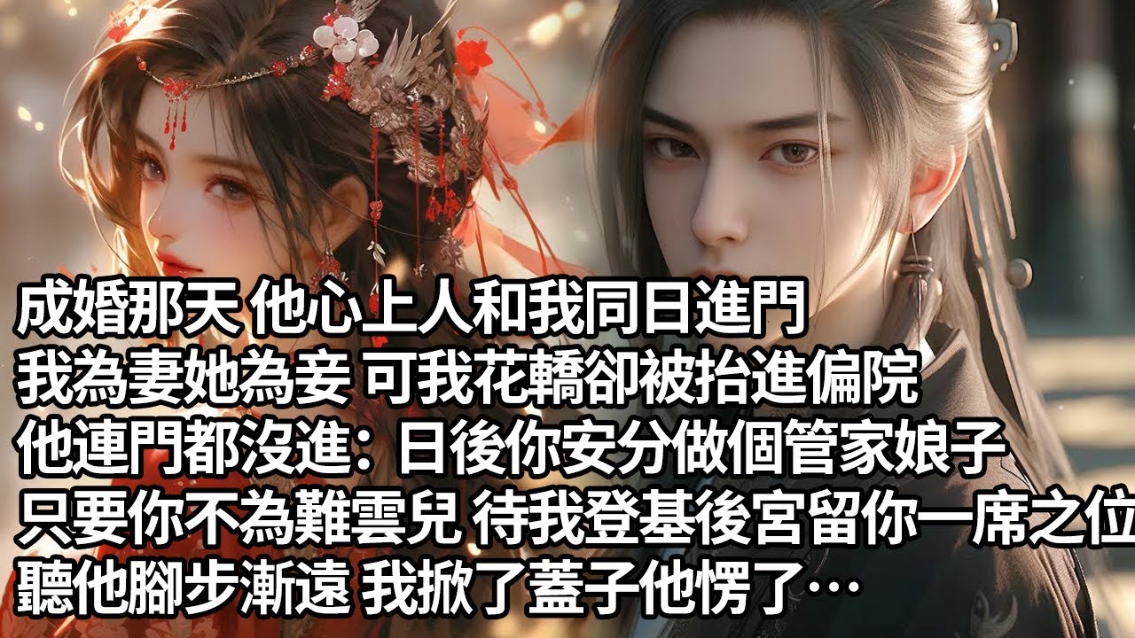 【一口氣看完】成婚那天 他心上人和我同日進門，我為妻她為妾 可我花轎卻被抬進偏院，他連門都沒進：日後你安分做個管家娘子，只要你不為難雲兒 待我登基後宮留你一席之位，聽他腳步漸遠 我掀了蓋子他愣了…