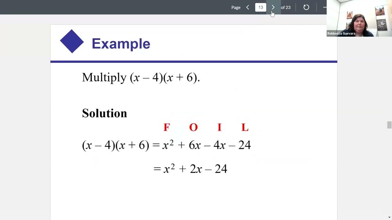 College Algebra: Section 4.2 FOIL and Umbrella Method and Special Products