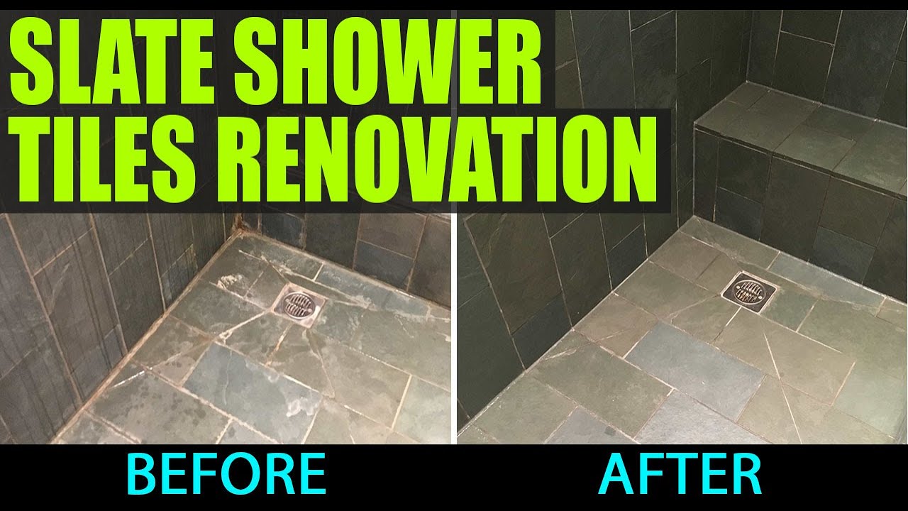 Renovating a Limescale Stained Riven Slate Shower in Teddington