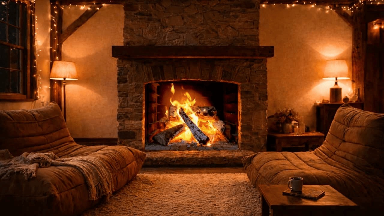 Cozy Cottage Fireplace 🔥 Natural Fire Sounds for Evening Comfort (1 Hour)