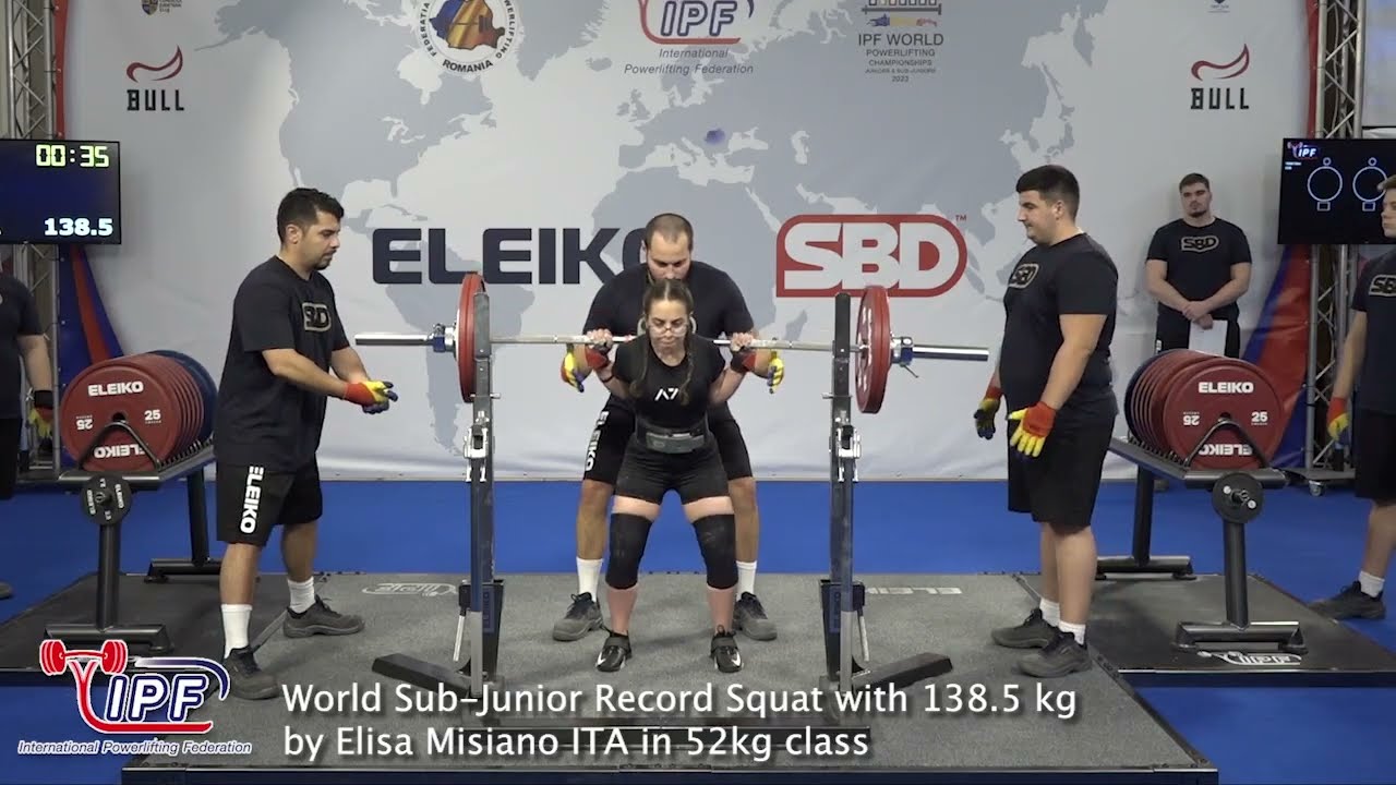 World Sub-Junior Record Squat with 138.5 kg by Elisa Misiano ITA in 52kg class