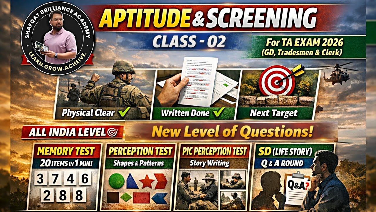 Aptitude & Screening | Class-02 | Memory, PPT, SD Explained With Questions | #TAArmy Exam 2026