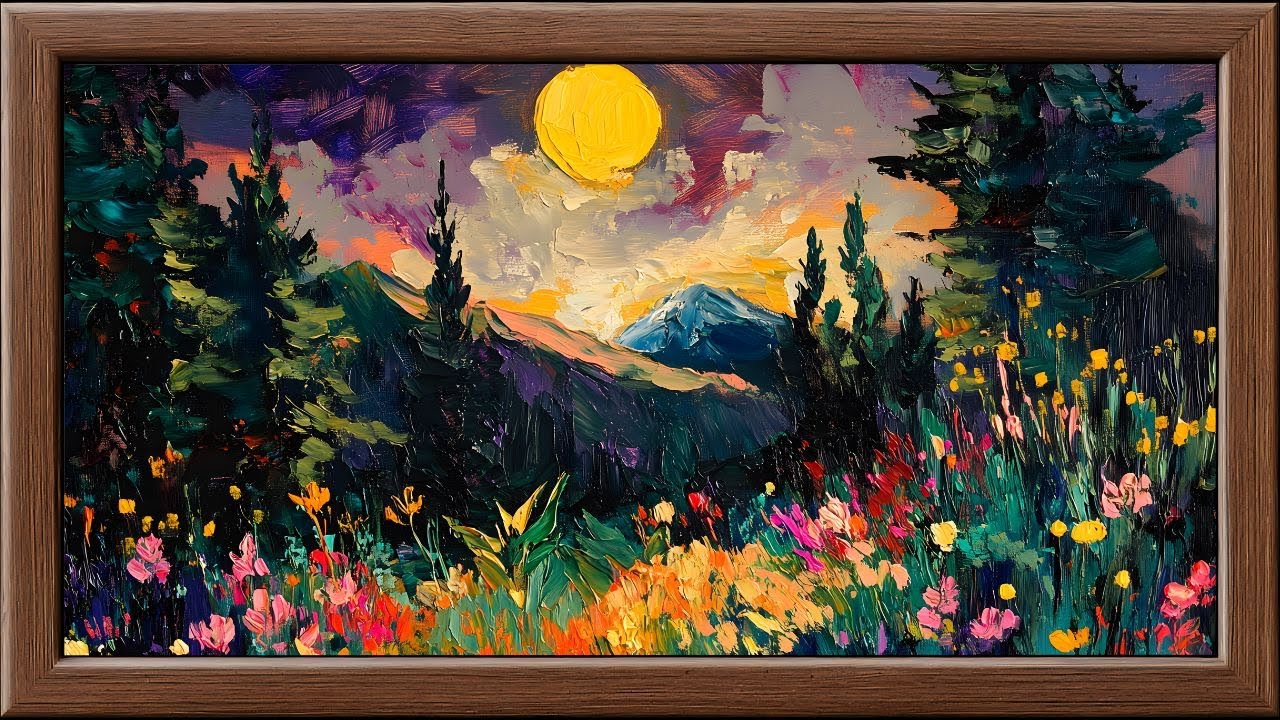 Firefly Forest & Full Moon | Expressionist Oil Painting | Frame TV Art 4K Screensaver