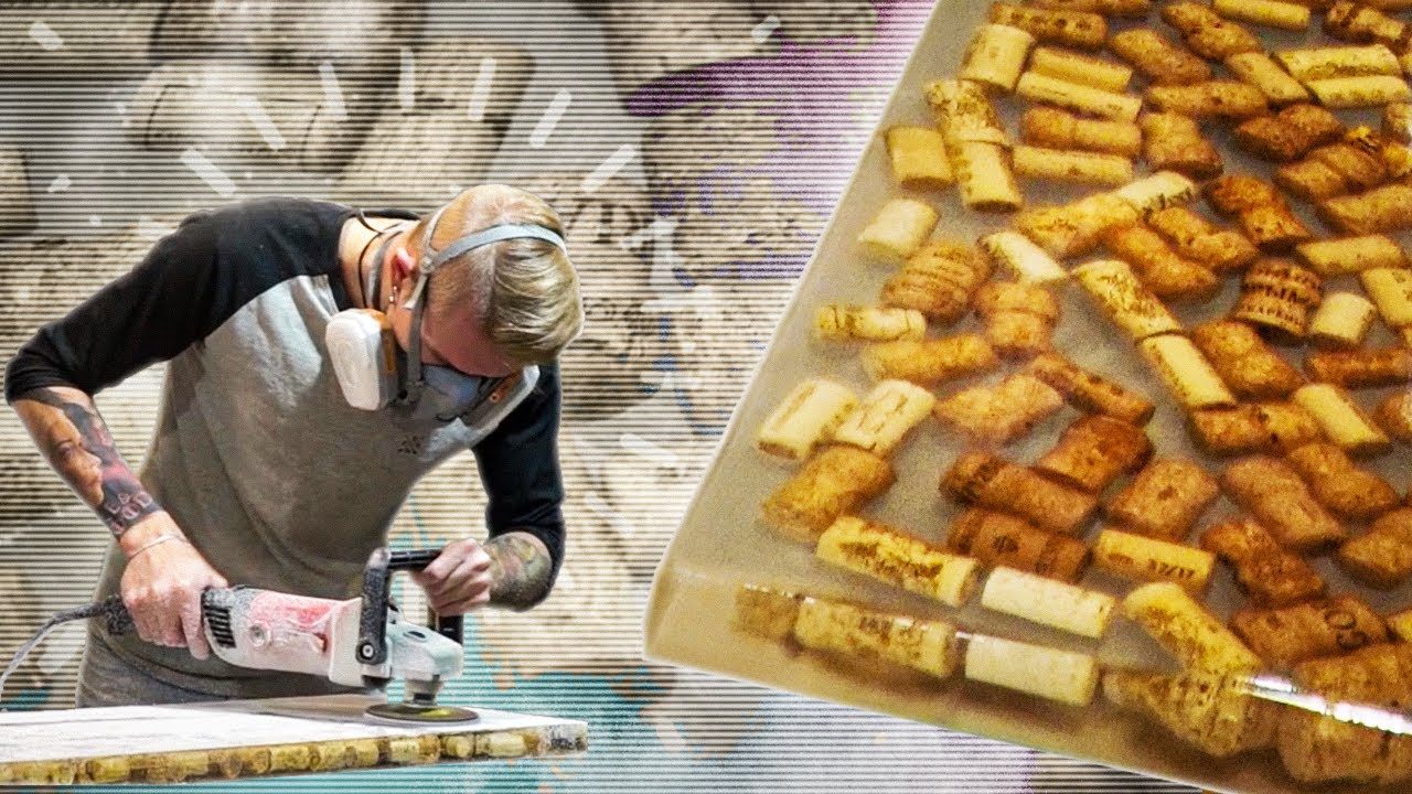 Epoxy table made of wine corks