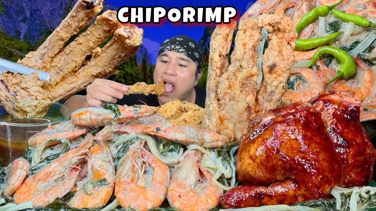 Chiporimp Mukbang Chicken Bbq, Jumbo Shrimp (Gata,) Deep Fried Crispy Pork Spare Ribs Pinoy Mukbang