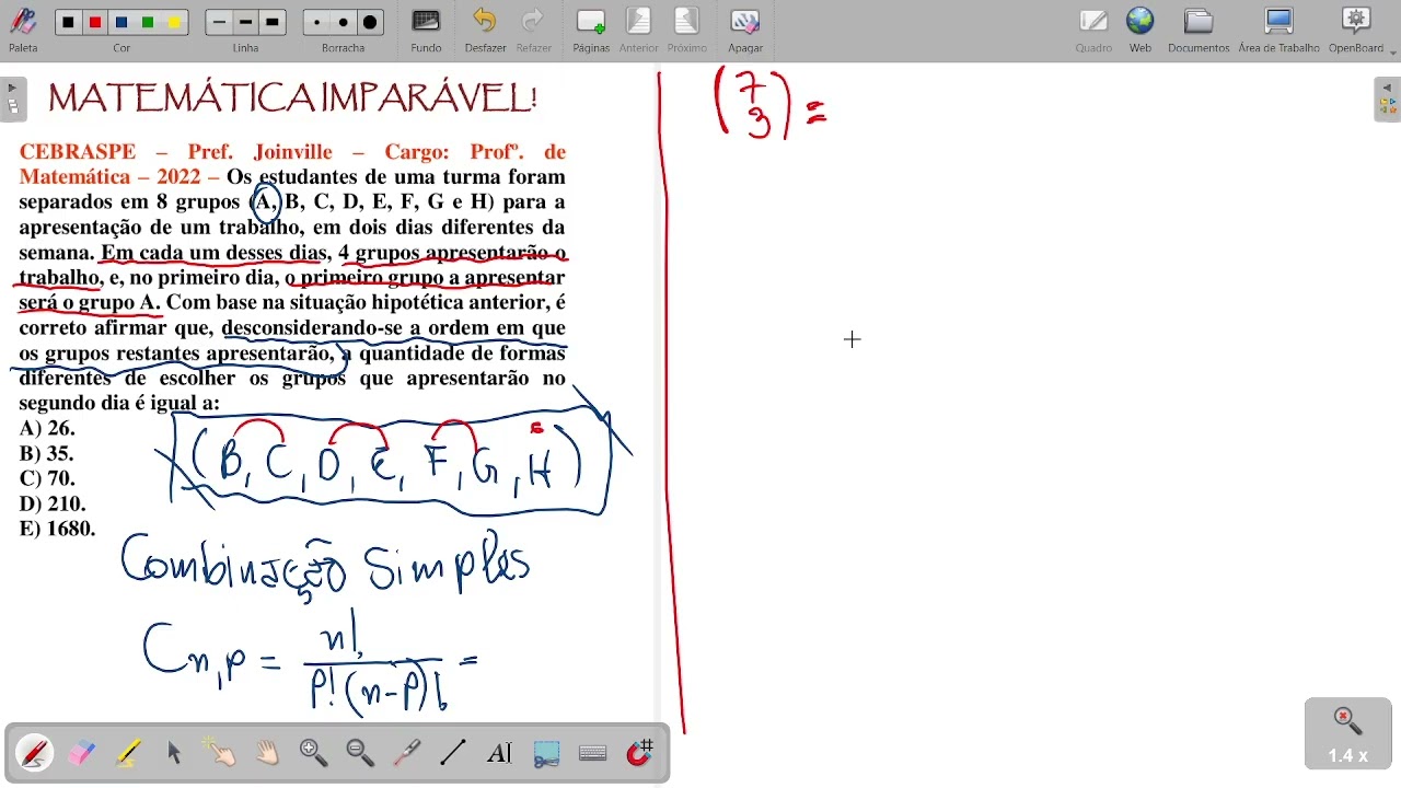 Questão sobre Combinação Simples com dicas.