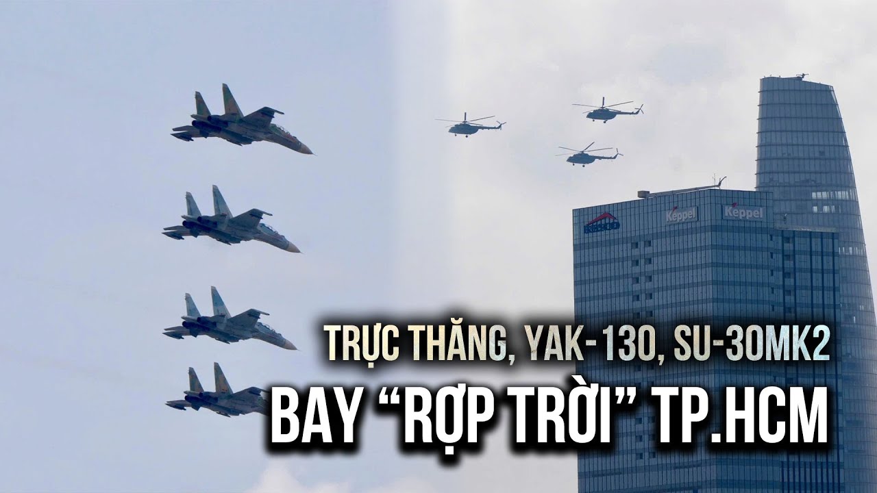 Phấn khích cảnh trực thăng, Yak-130, Su-30MK2 bay 