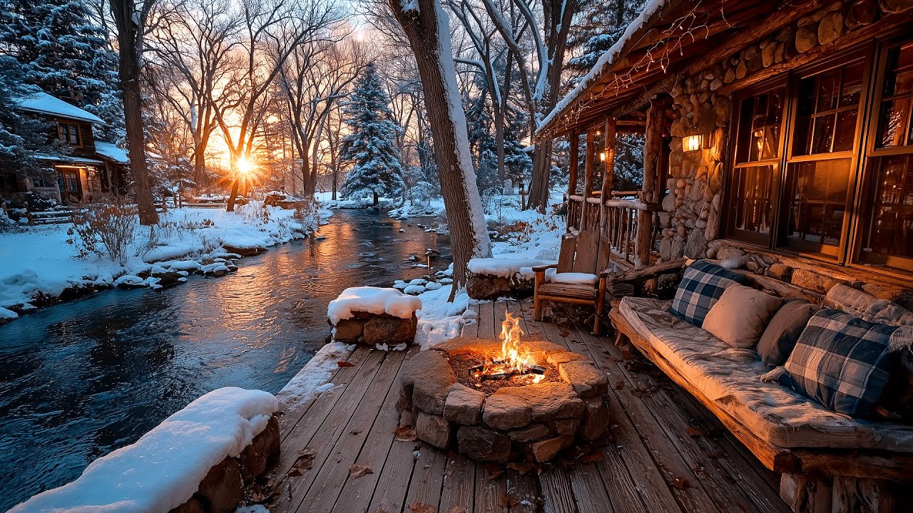 This Winter Morning Riverside Porch & Nature Sounds with Campfire Is Hard to Leave