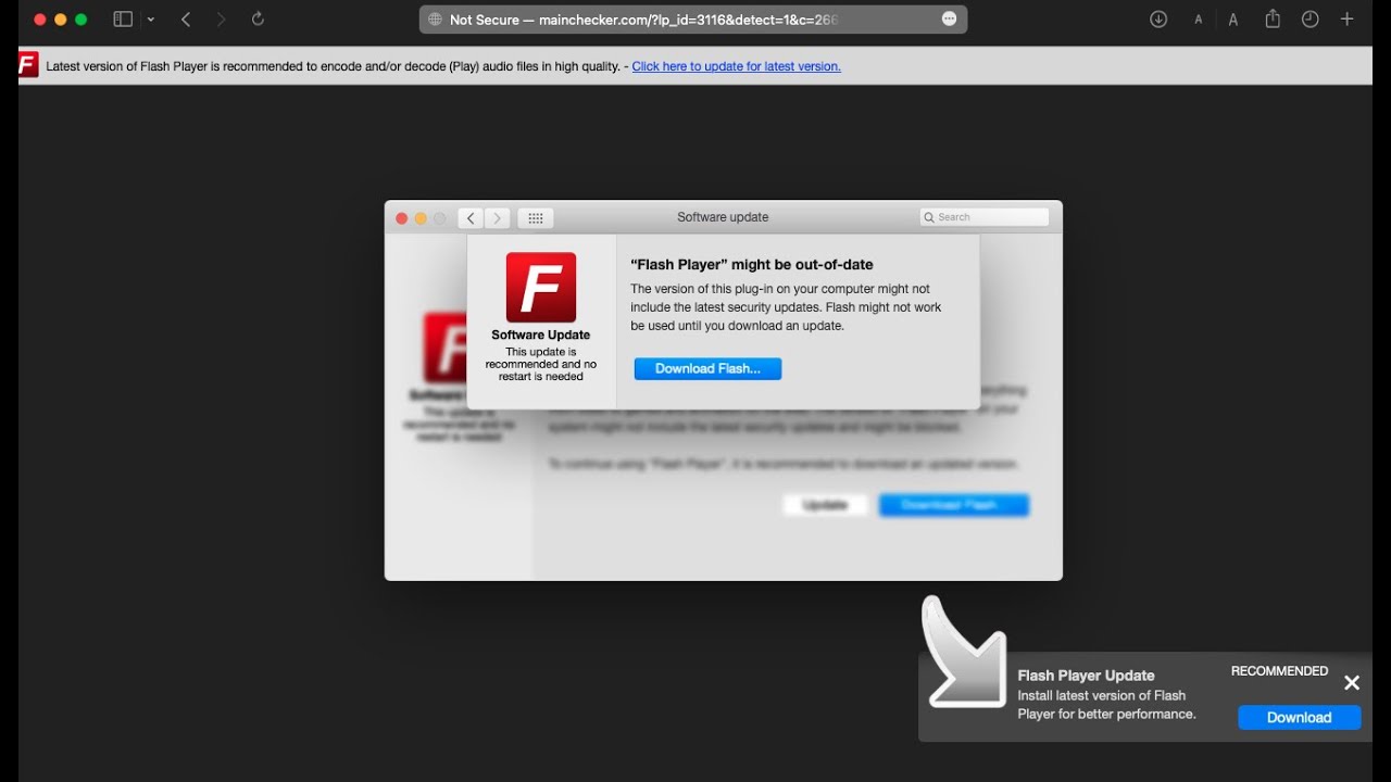 Mainchecker.com fake software update alert removal.
