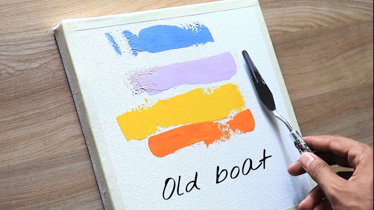 Old boat by the sunset beach AcrylicPainting tutorial step by step/day#108