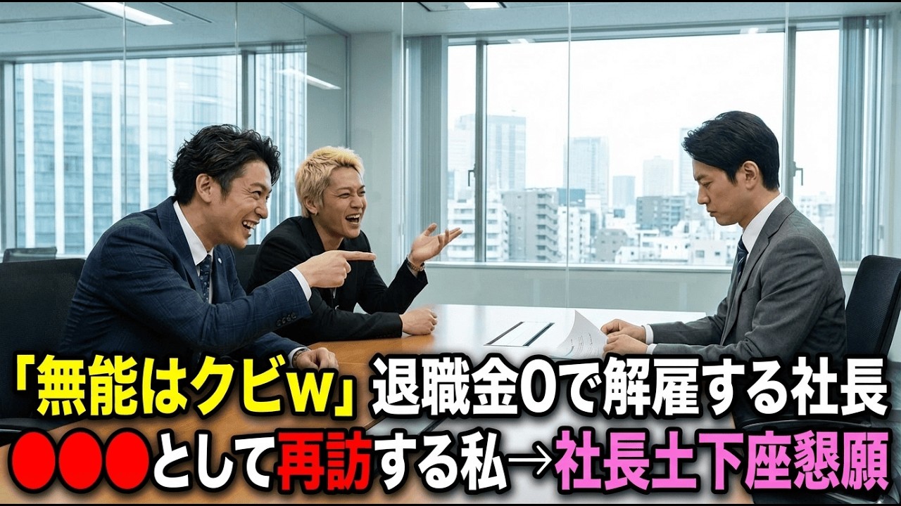 「お前のような無能はクビだ」と私を解雇し、退職金ゼロで追い出した社長。3日後、会社が倒産危機に。社長「融資してくれ」銀行「無理です。あなたの会社の新しいオーナーが…