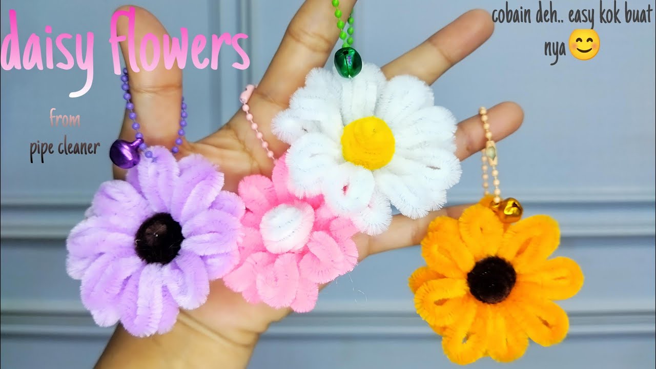 Tutorial gantungan kunci bunga Daisy dari kawat bulu|How to make DIY Daisy flowers from pipe cleaner