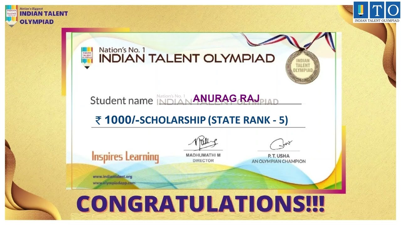 Olympiad Achiever Story STATE TOPPER  RANK - 5 ANURAG RAJ- SHEIKHPURA, BIHAR