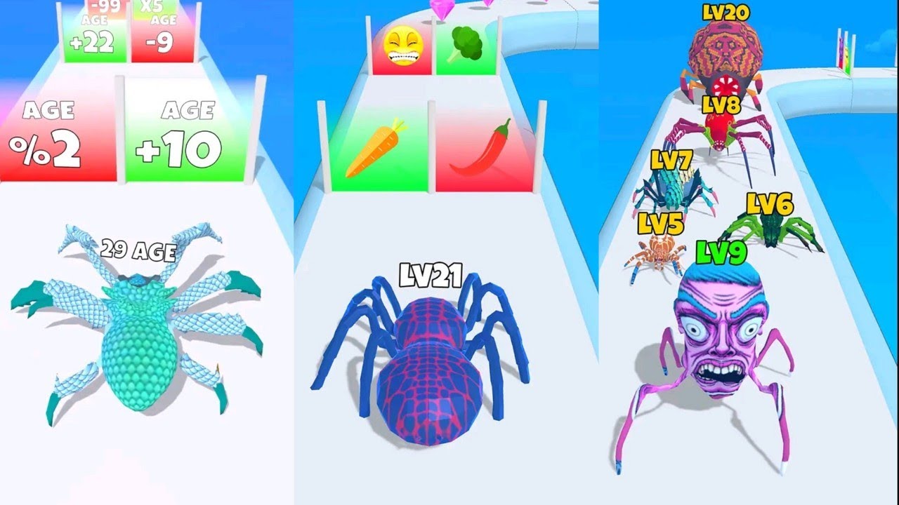 Funny Android Spider Evolution Runner Games, 1St Stage All Levels