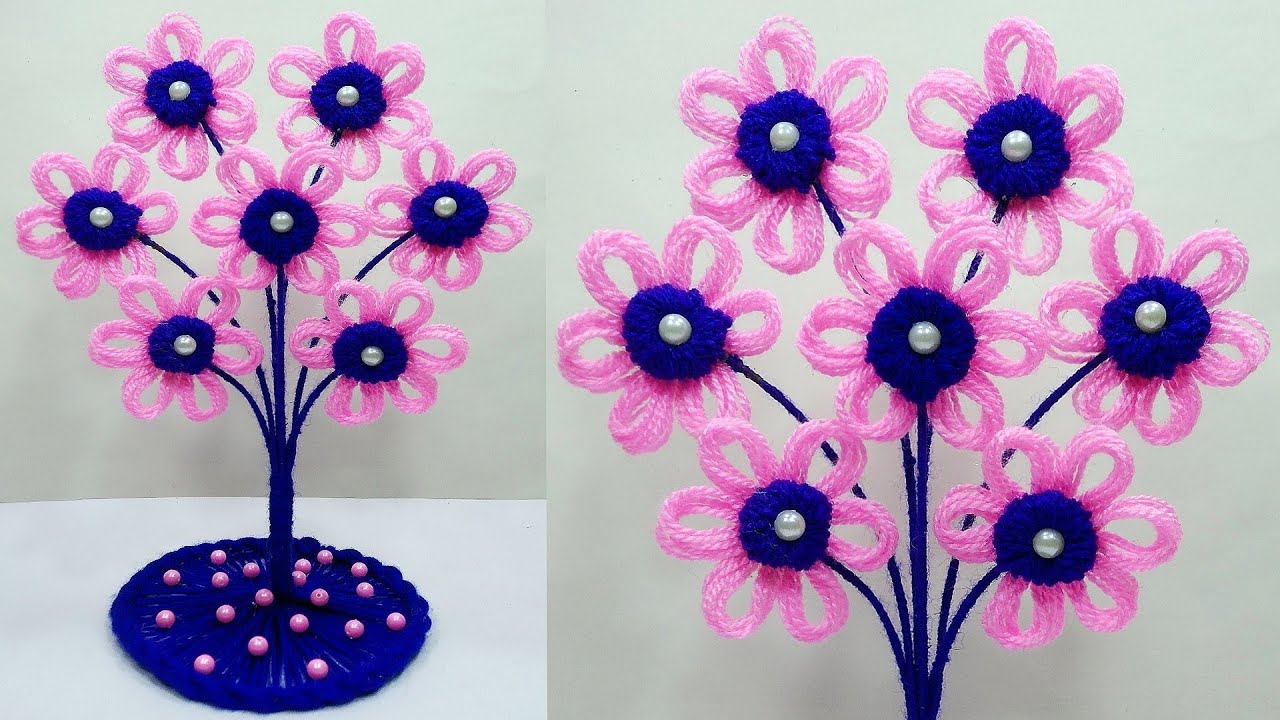 ऊन से गुलदस्ता बनाने का आसान तरीका/EASY WOOLEN GULDASTA/ FLOWER VASE WITH PLASTIC BOTTLE & WOOL