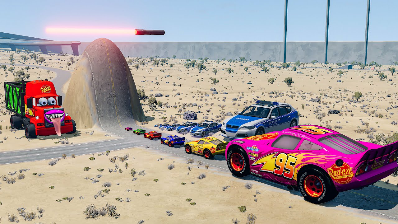 Big & Small McQueen & Police Car vs Zombie Mack, Giant Bulge & Laser  Downhill Race - BeamNG.drive