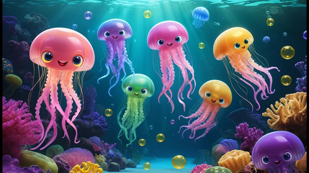 Five Little Jellyfish Float Float Float | 4K Underwater Nursery Rhymes & Ocean Songs
