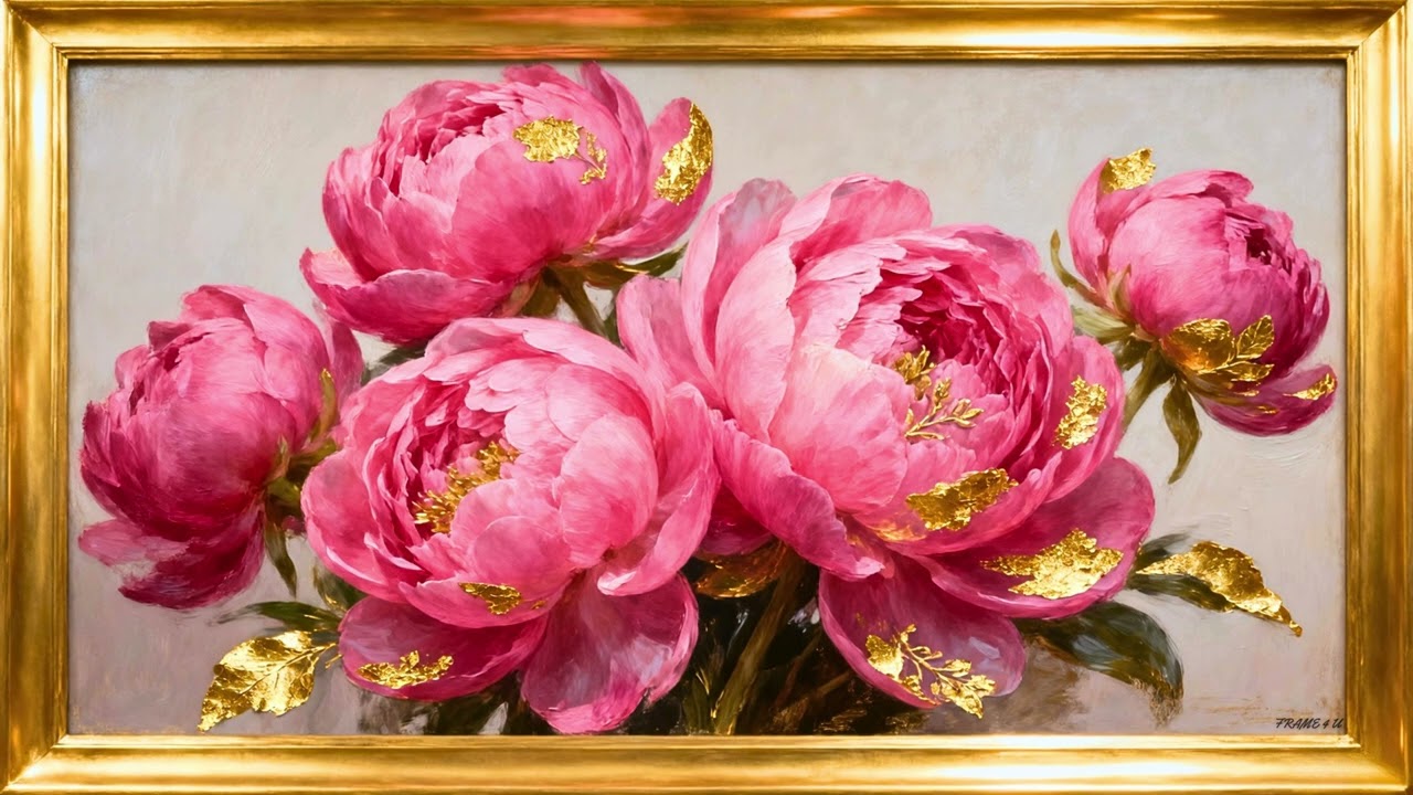 Luxurious Vintage Pink Flower with Golden Frame — 2 Hours | Elegant TV Frame Art 4K