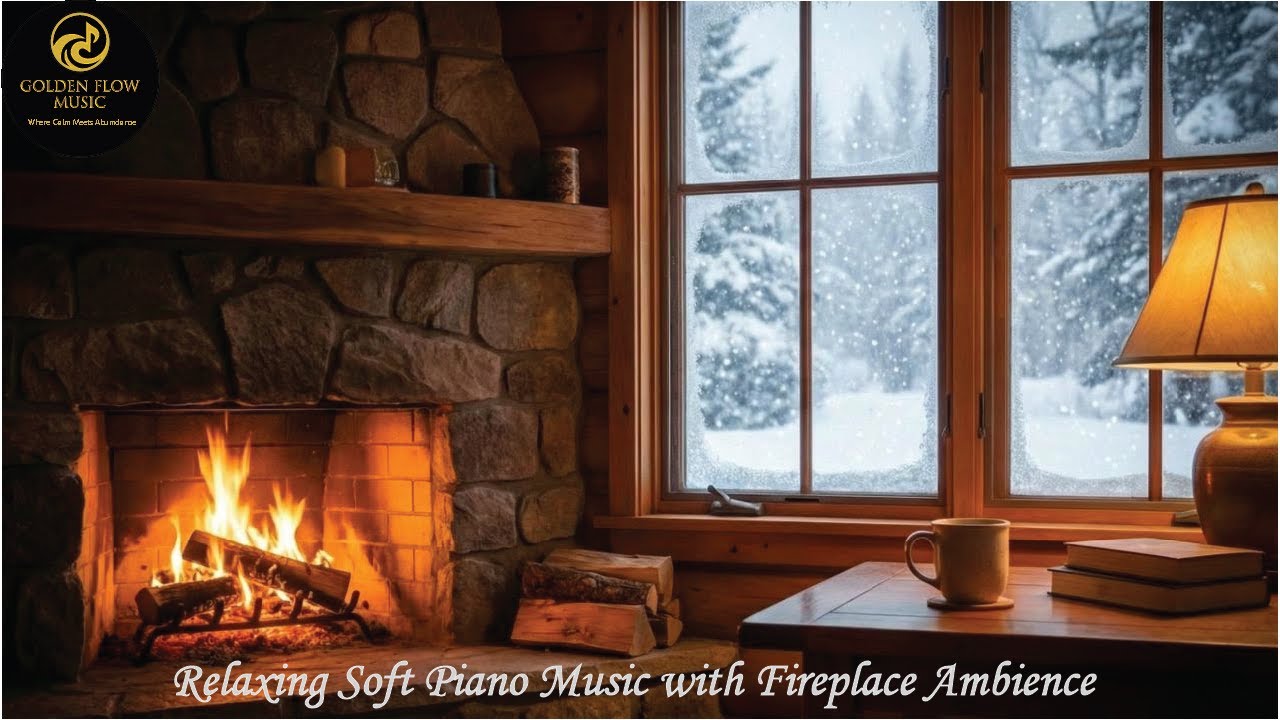 Relaxing Soft Piano Music with Fireplace Ambience