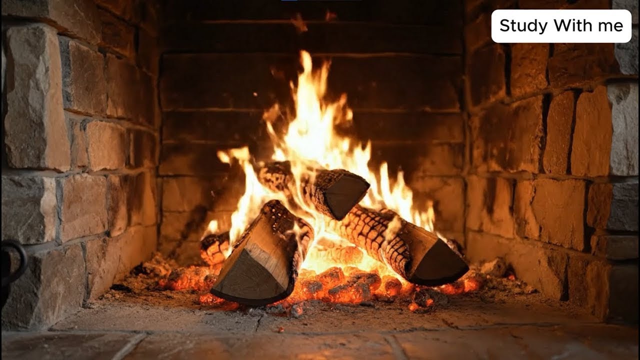 4-HOUR | Study With Me | Relax | No music, Deep work | Rainy Fireplace 💧🔥