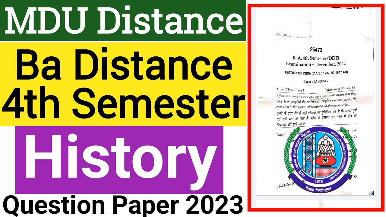 Mdu Ba Distance History 4th semester Question Paper 2023 | Mdu DDE Ba History 4th semester Paper