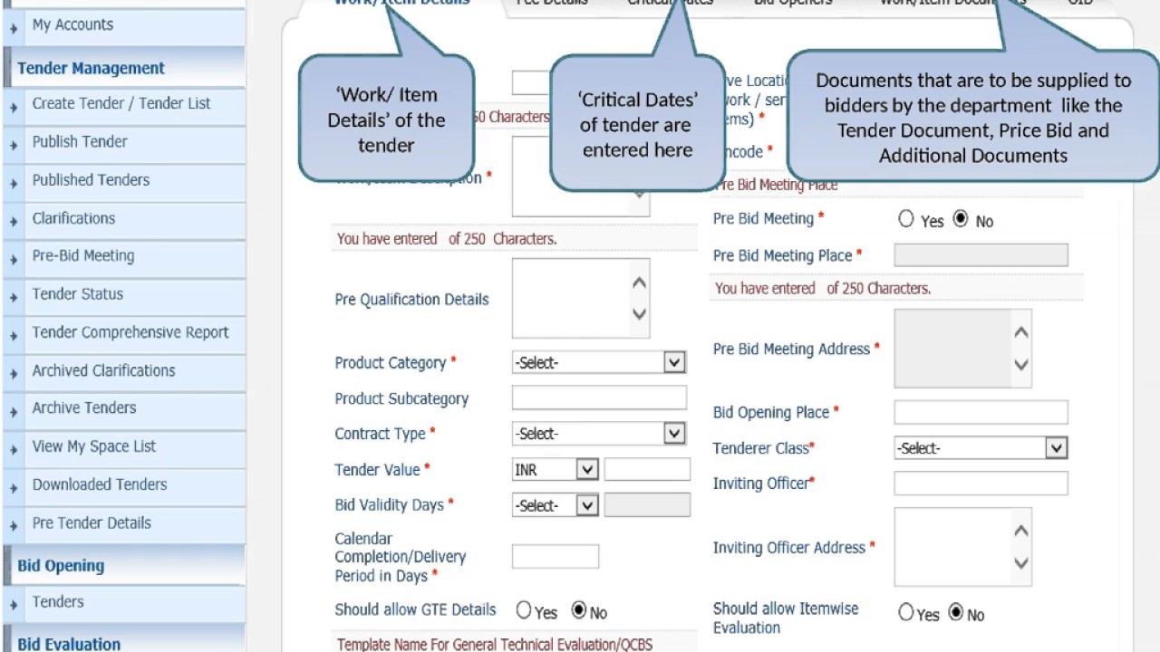 Tender Creation and Publishing