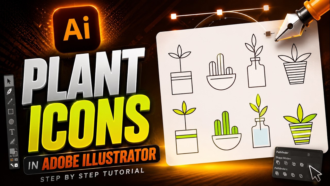 Creating Vector Minimal Plant Icon Design — Step by Step | Illustrator me kaise vector  icon banaye