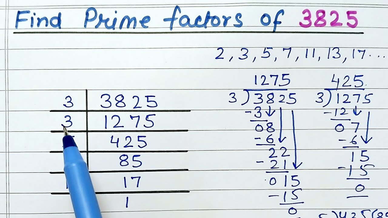 Find Prime factors of 3825 || Prime Factorisation of 3825