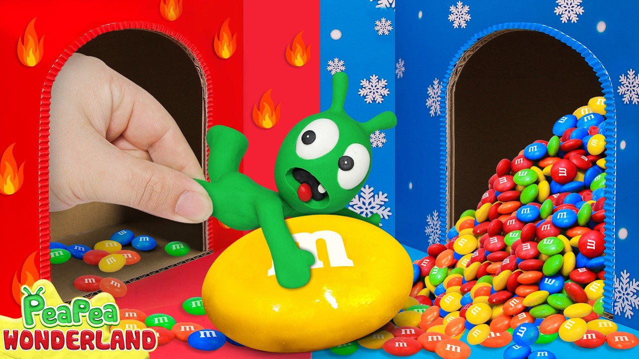 Pea Pea Enters a Hot and Cold M&M Candy Room – What Will Happen Next?
