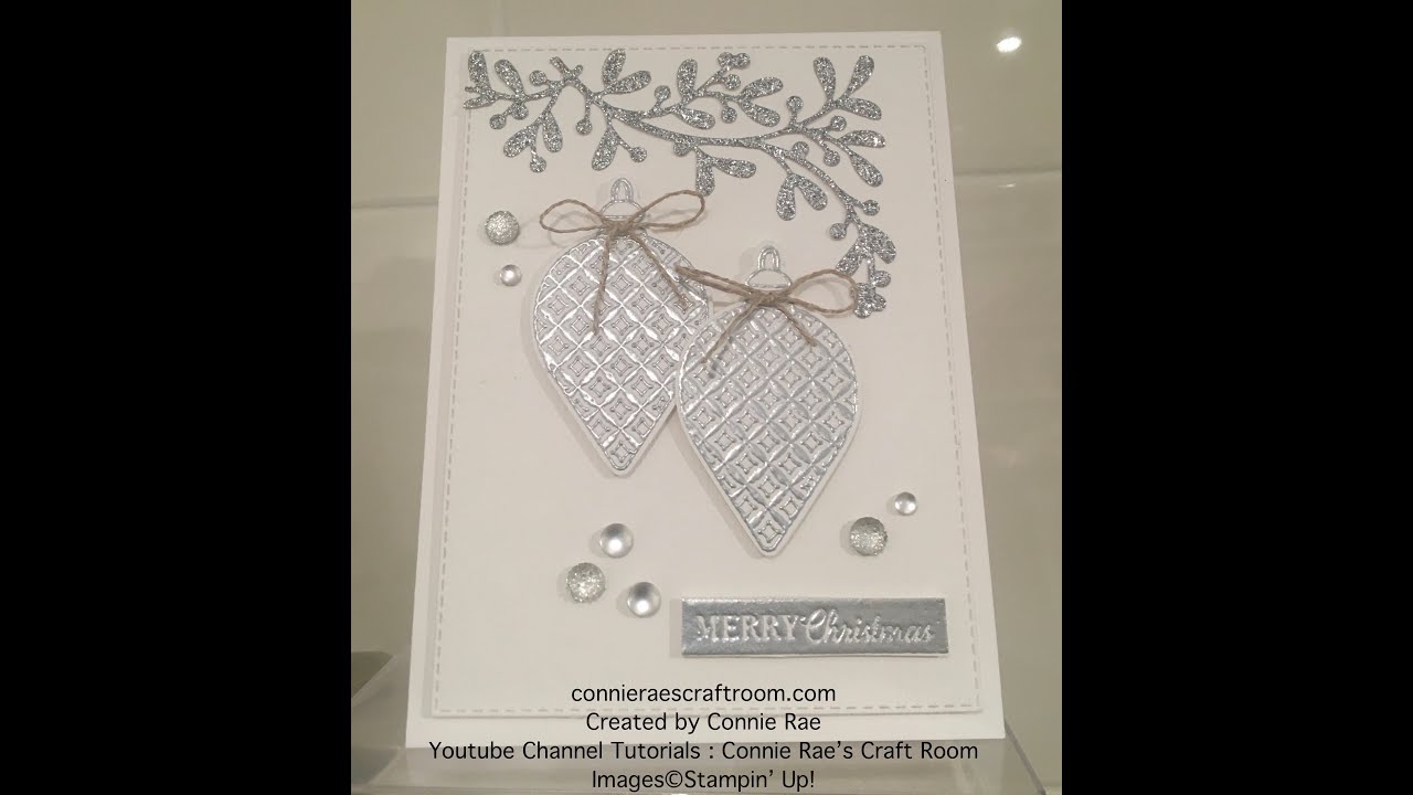 A Stampin' Up! project with Connie-Rae: Silver & White Christmas Gleaming Ornaments. Gift Card.