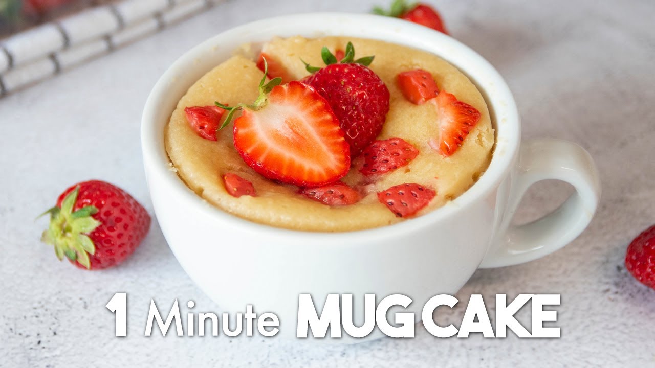 1-MINUTE Vanilla and Strawberry MUG CAKE 🍓 | Microwave Recipes