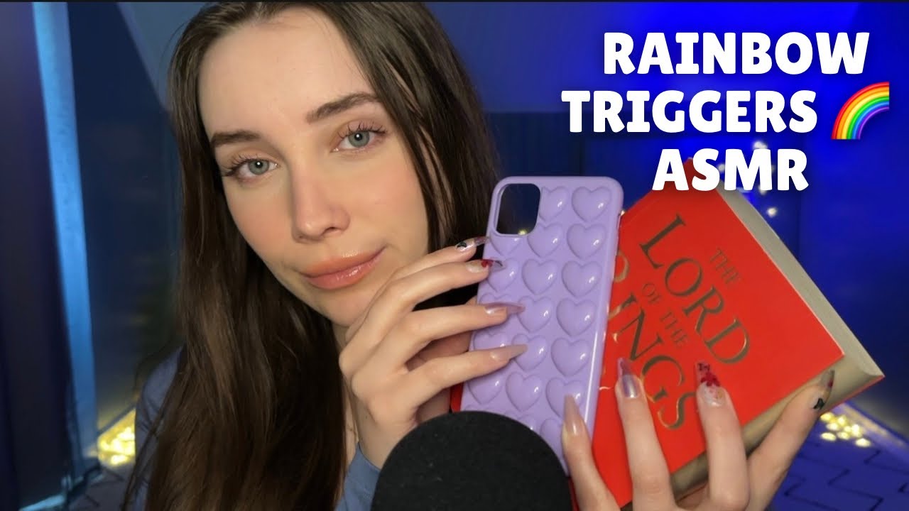 Trigger items for each colour of the rainbow 🌈 ASMR tapping and scratching ❤️
