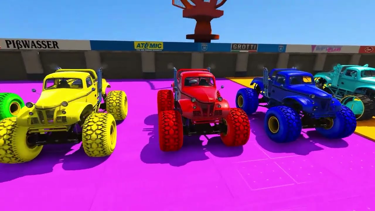 TRANSPORTING PIXAR CARS & FRUITS WITH COLORED & JOHN DEERE vs CLAAS vs TRACTORS - BeamNG.drive