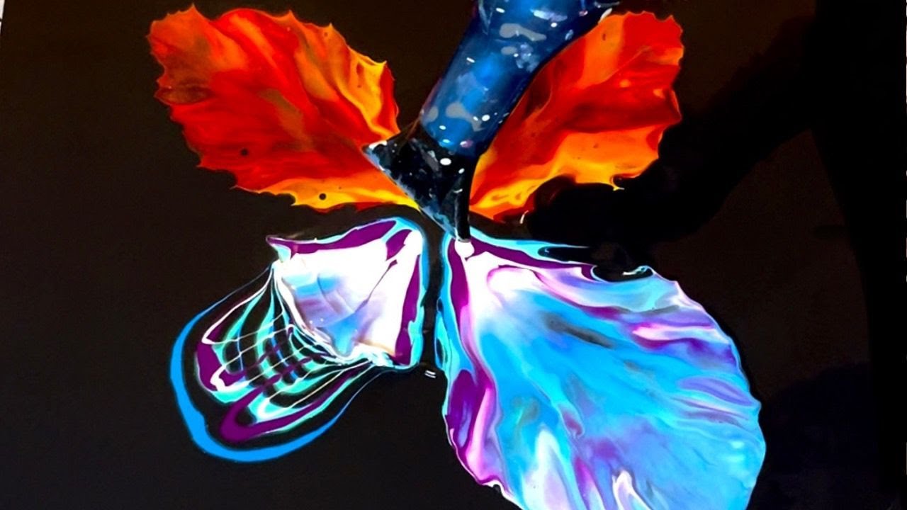 How to paint a RAINBOW BUTTERFLY! Blow out collab with @AnnaBlountArt and @rainbowacrylicsbyclaire